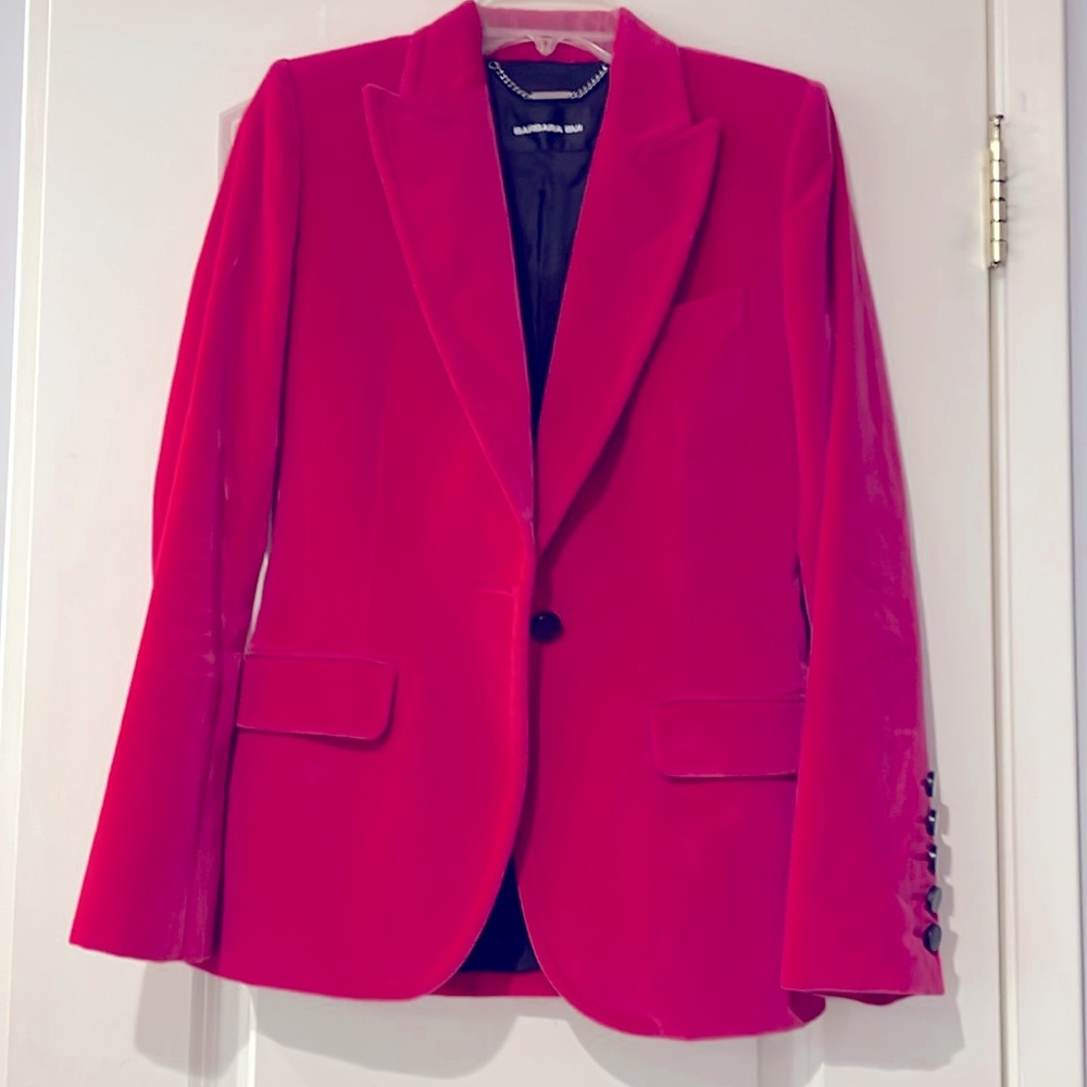 Barbara Bui fuchsia velvet blazer jacket